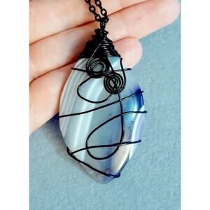 Purple/White Agate Wire Wrap Necklace